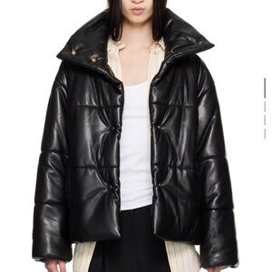 Nanushka black vegan leather puffer jacket